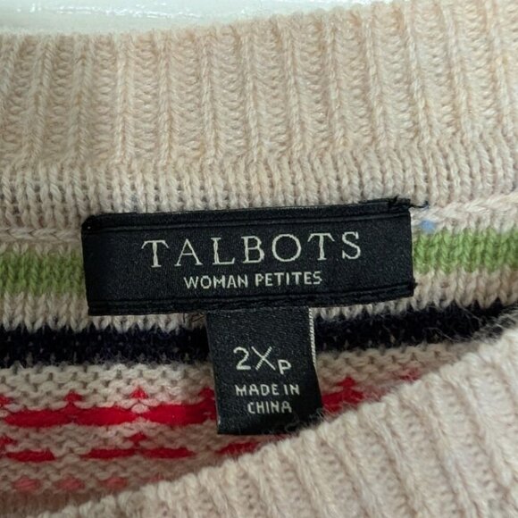 Talbots Fair Isle Sweater Womens Petite Size 2X Beige Colorful Lambswool Blend - Picture 4 of 12
